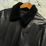 NICOLE FARHI BLACK LEATHER BOMBER