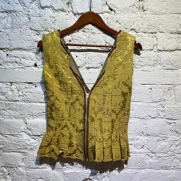 OLUBIYI THOMAS GOLD JACQUARD/LEATHER ZIP CORSET TOP
