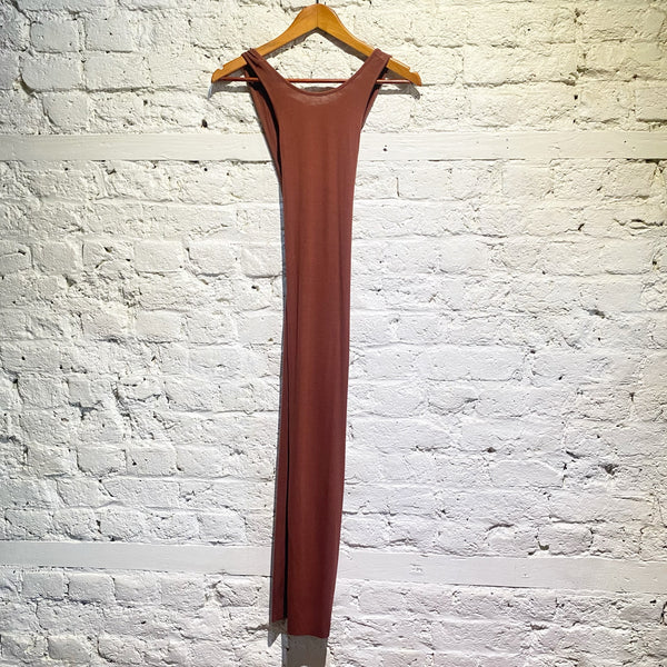 ENYA COSTA RUST JERSEY RIB KEYHOLE/CROSSBACK DRESS