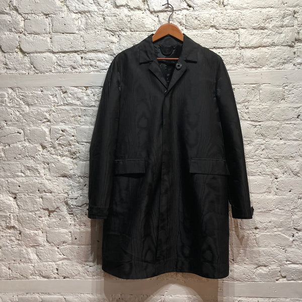 BURBERRY PRORSUM BLACK SATIN MOIRE OVERCOAT ITA 46