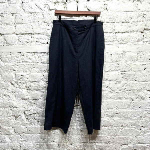 MHL BLUE WOOL CROP TROUSERS CINCH BACK