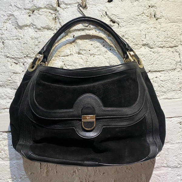 ANYA HINDMARCH BLACK SUEDE HANDBAG