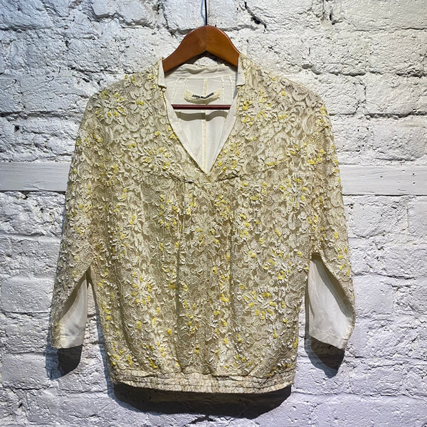 JUNYA WATANABE CDG CREAM SEQUIN/BEADED TOP AD2003