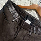 HAIDER ACKERMANN BROWN LEATHER/LINEN TROUSERS