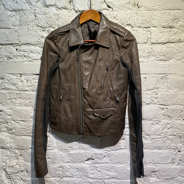 RICK OWENS BROWN LEATHER BIKER JACKET