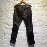 HAIDER ACKERMANN BROWN LEATHER/LINEN TROUSERS