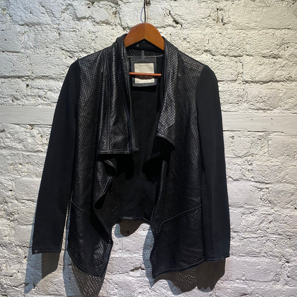 PINKO BLACK LEATHER/COTTON SLEEVE JACKET