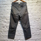 AIMÉ LEON DORE CHARCOAL WORKWEAR TROUSERS WITH BROWN STITCHING
