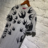 ALEXANDER MCQUEEN MCQ GREY FLOCKED SWALLOW PRINT T-SHIRT
