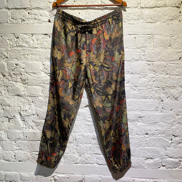 VALENTINO MOTH PRINT SILK TROUSERS