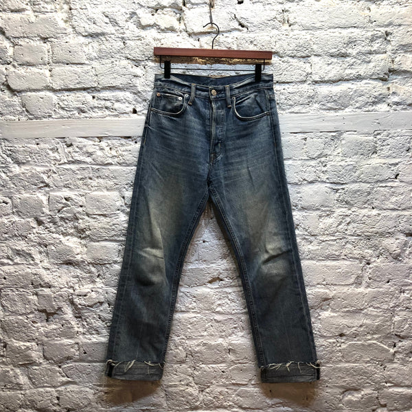 HELMUT LANG BLUE STONE WASH JEANS RAW EDGE TURN UPS