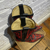 BUFFALO BLACK LEATHER COWBOY BOOTS WITH RED STITCHING