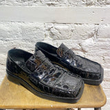 MARTINE ROSE “ROXY” BLACK EMBOSSED MOCK CROC LEATHER LOAFERS