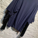 DRIES VAN NOTEN NAVY L/S WITH BLACK RUCHED SATIN SLEEVES