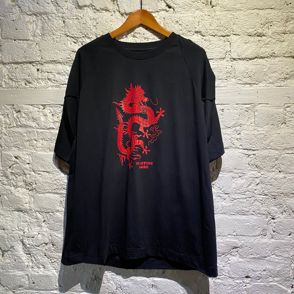 MARTINE ROSE DRAGON PRINT BLACK “DOUBLE” T-SHIRT
