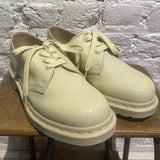 MARNI X DR MARTENS CREAM CRACKED LEATHER SHOES WITH DETACHABLE FRINGE