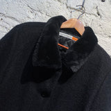 CASTELBAJAC BLACK COAT WITH FAUX FUR TRIM