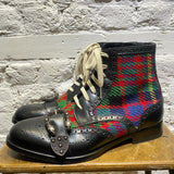 GUCCI BLACK LEATHER/TARTAN BUCKLE TOE BOOTS