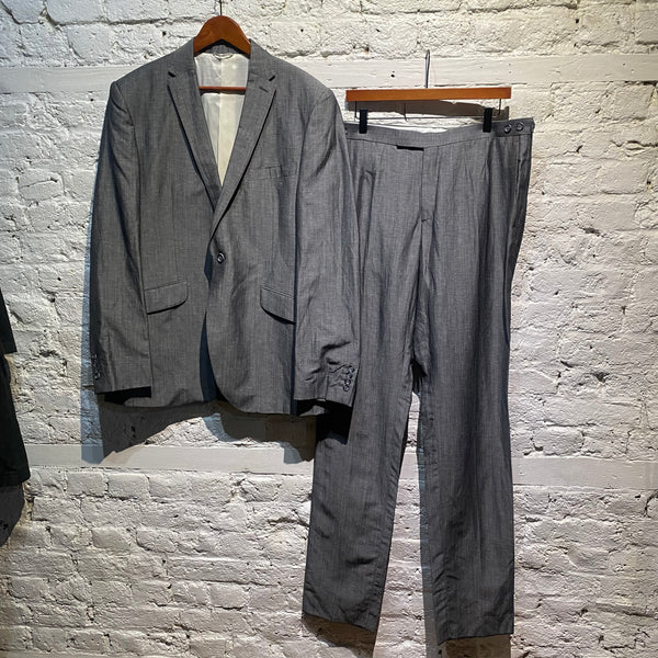 OZWALD BOATENG GREY LINEN/COTTON SUIT
