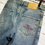 MARTINE ROSE BLUE WASHED JEANS WITH RED EMBROIDERY