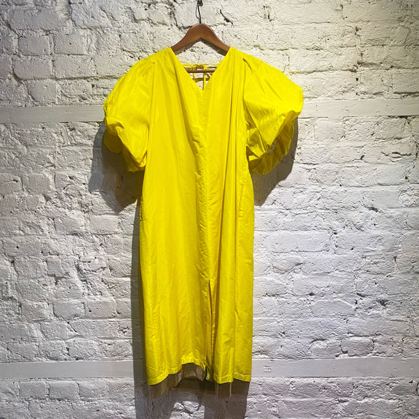 RACHEL COMEY YELLOW SILK MIX DRESS WITH METAL TRIM