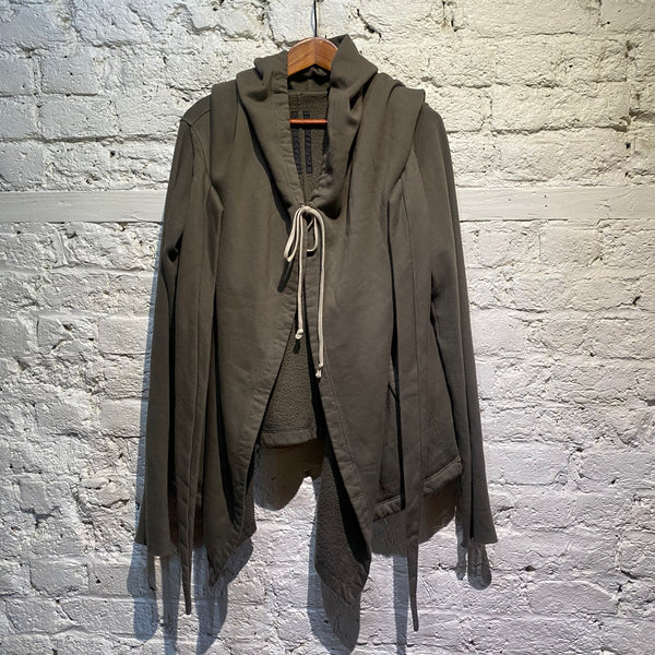 RICK OWENS DRKSHDW TAUPE HOODED CARDIGAN