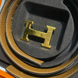 HERMES VINTAGE “H” BLACK LEATHER BELT