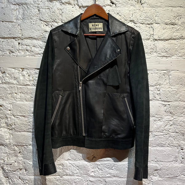 ACNE STUDIOS BLACK LEATHER/SUEDE BIKER JACKET