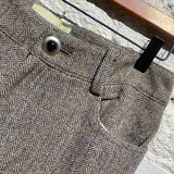 ANDERSSON BELL GREY/TAUPE HERRINGBONE WOOL ZIP UP BELL TROUSERS