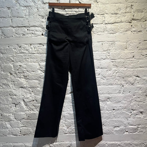 HELMUT LANG BLACK COTTON TROUSERS WITH FLAP FRONT