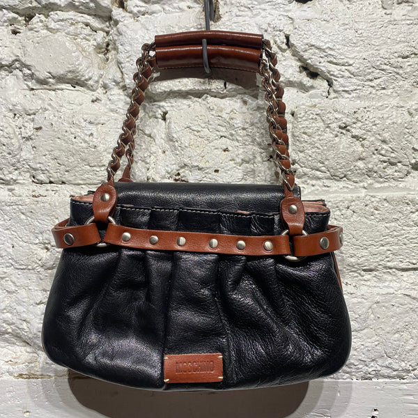 MOSCHINO BLACK/BROWN LEATHER HANDBAG
