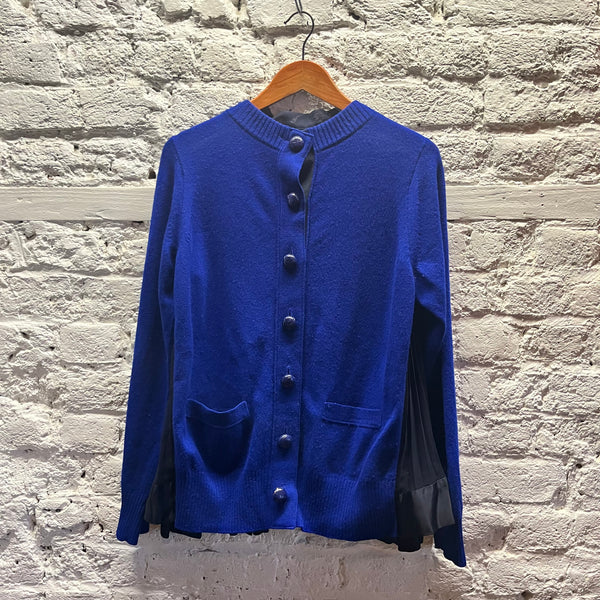 SACAI
BLUE KNIT CARDIGAN/NAVY SHEER PLEAT BACK