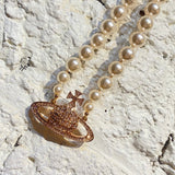 VIVIENNE WESTWOOD ONE ROW BAS PEARL PINK GOLD CHOKER NECKLACE