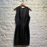 HUSSEIN CHALAYAN BLACK WOOL/SILK MESH DRESS WITH PANELS