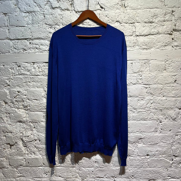 ALEXANDER MCQUEEN BLUE FINE KNIT JUMPER