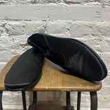 GIORGIO ARMANI 
BLACK SATIN LOAFER SLIPPERS