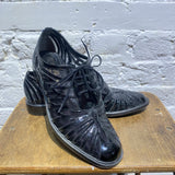 ROBERT CLERGERIE BLACK MESH/PATENT LEATHER DERBY SHOES