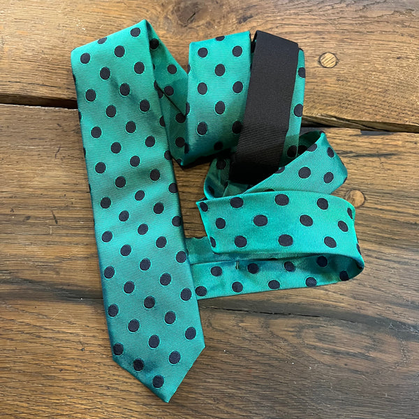 BURBERRY GREEN POLKA DOT SKINNY SILK TIE