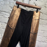 MARGIELA BLACK TROUSERS BRONZE PAINT STRIPED TROUSERS
