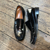 ACNE STUDIOS 
BLACK LEATHER LOAFERS WITH GOLD INITIALS