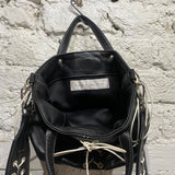 LUDOVIC DE SAINT SERNIN WHITE LACED BLACK LEATHER HANDBAG
