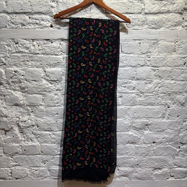 PAUL SMITH 	PS BLACK SCARF MULTI COLOURED STITCHING DETAIL