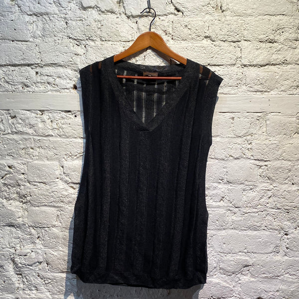 ADOLFO DOMINGUEZ BLACK SHEER KNIT VEST