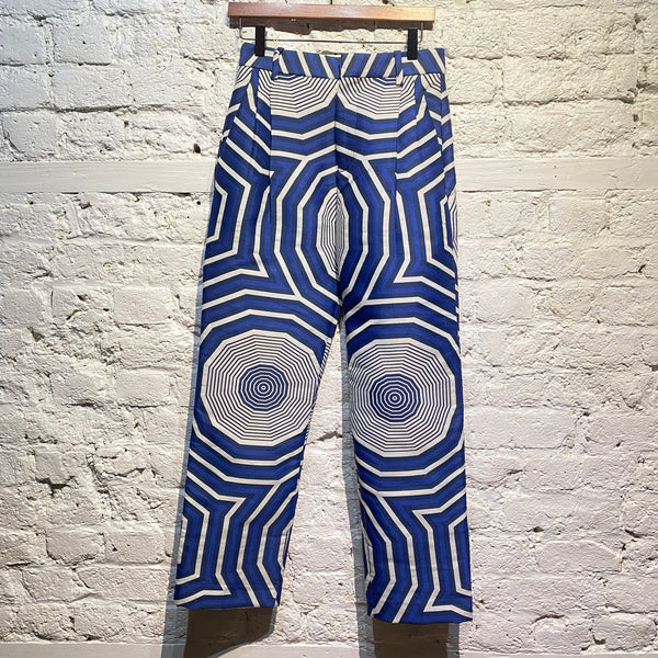 CHARLES JEFFREY LOVERBOY BLUE GRAPHIC PRINT WOVEN TROUSERS