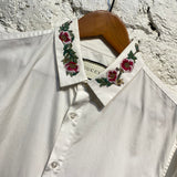 GUCCI WHITE SHIRT FLORAL EMBROIDERED COLLAR
