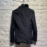 JUNYA WATANABE COMME DES GARÇONS BLACK BOILED WOOL WITH CHIFFON LINING ASYMMETRICAL BUTTONED LONG SLEEVE JACKET