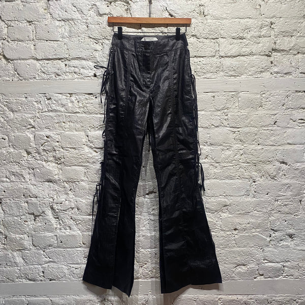 SUPER YAYA
BLACK LACE UP SPLIT FLARED TROUSERS