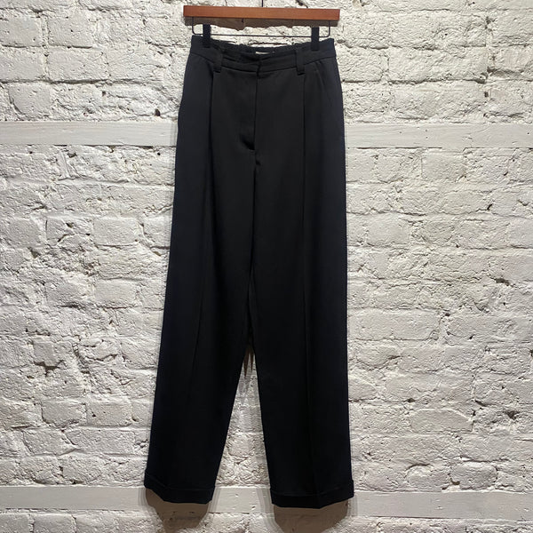MIU MIU BLACK PLEAT FRONT WIDE LEG TROUSERS