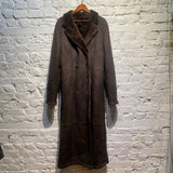 NICOLE FARHI LONG BROWN SHEEPSKIN COAT
