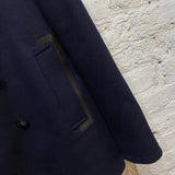 BURBERRY 
NAVY WOOL/CASHMERE PEACOAT FUR COLLAR